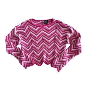 Y2K FCT WITH LOVE Pink Chevron Zigzag Scalloped Hem Cropped Knit Sweater Large
